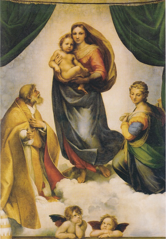 システィーナの聖母の天使 ヴィンテージ ステンドグラス ラファエロ・サンティ